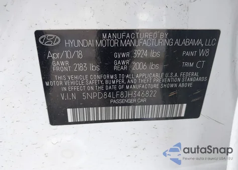 2018 Hyundai Elantra Sel из США, поврежденный, VIN 5NPD84LF8JH346822